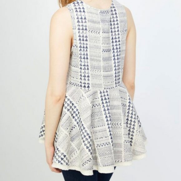 Anthropologie RD & KOKO Aztec Print Peplum Top - Picture 2 of 6